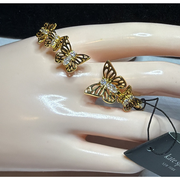 Kate Spade New York Gold Butterfly Hinge Bracelet NWT Bangle Crystal Accents New - Picture 3 of 8